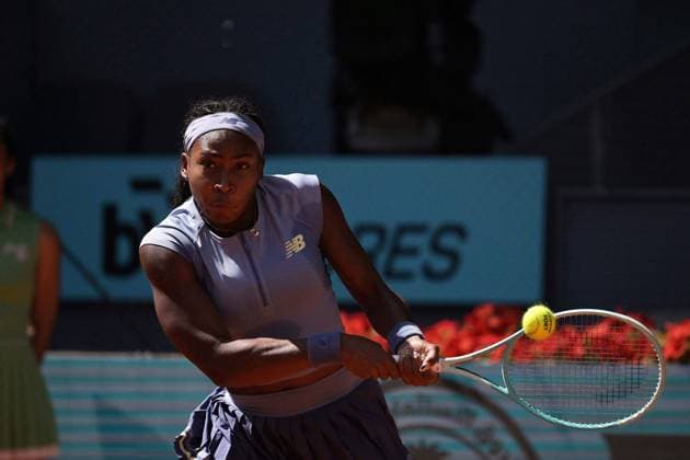 May 1, 2025, Madrid, Madrid, Spain: COCO GAUFF of USA during her match against IGA SWIATEK of Poland on Semi-Final of the Mutua Madrid Open at La Caja Magica. Madrid Spain - ZUMAd308 20250501_zsp_d308_017 Copyright: xJuanxCarlosxLucasx