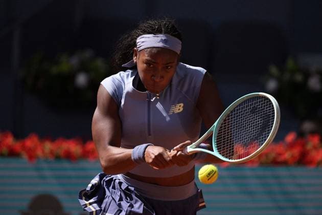 May 1, 2025, Madrid, Madrid, Spain: COCO GAUFF of USA during her match against IGA SWIATEK of Poland on Semi-Final of the Mutua Madrid Open at La Caja Magica. Madrid Spain - ZUMAd308 20250501_zsp_d308_018 Copyright: xJuanxCarlosxLucasx
