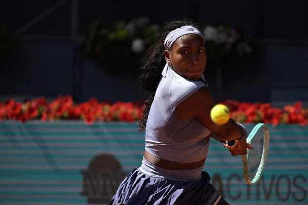 May 1, 2025, Madrid, Madrid, Spain: COCO GAUFF of USA during her match against IGA SWIATEK of Poland on Semi-Final of the Mutua Madrid Open at La Caja Magica. Madrid Spain - ZUMAd308 20250501_zsp_d308_019 Copyright: xJuanxCarlosxLucasx