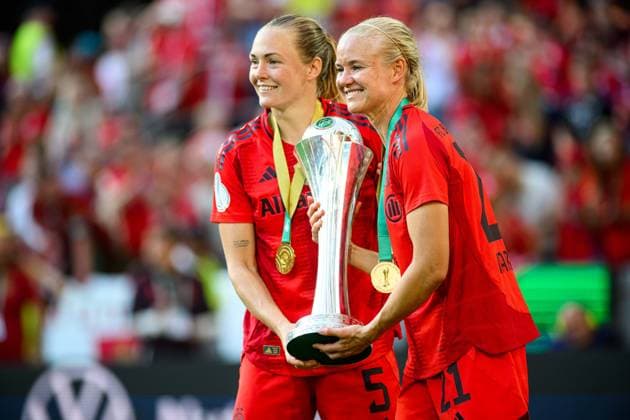 COLOGNE, GERMANY - 1 MAY, 2025: Pernille Harder, Magdalena Eriksson - The DFB-Pokal Frauen (Germany Women Cup) match FC Bayern Munich vs SV Werder Bremen at Rhein Energie Stadion.  Copyright: xx