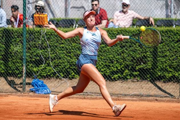 01.05.2025, GER, Frauen, ITF World Tennis Tour - Wiesbaden Tennis Open - Runde der letzten 16 - Einzel Darja Semenistaja (LAT) während des Spiels. Wiesbaden-Nordenstadt T2 Sports Health Club Hessen Deutschland