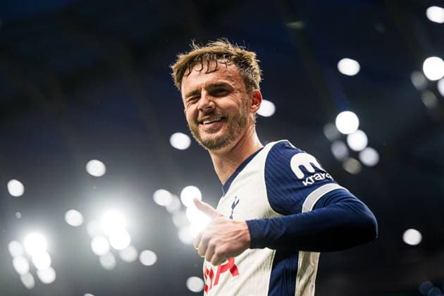 250501 James Maddison of Tottenham during the UEFA Europa League semi-final football match between Tottenham and Bodo Glimt on May 1, 2025 in London. Photo: Marius Simensen BILDBYRAN COP 238 MM0042 bbeng bodo glimt football fotball fotboll semi-final semifinale soccer spurs tottenham tottenham hotspur fc uefa europa league Copyright: MARIUSxSIMENSEN BB250501BB696