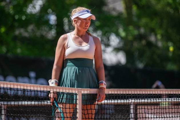 01.05.2025, GER, Frauen, ITF World Tennis Tour - Wiesbaden Tennis Open - Runde der letzten 16 - Einzel Taylah Preston (AUS) kann nicht glauben, dass der Ball tatsächlich im Aus war. Wiesbaden-Nordenstadt T2 Sports Health Club Hessen Deutschland