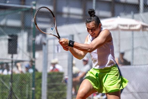 01.05.2025, GER, Frauen, ITF World Tennis Tour - Wiesbaden Tennis Open - Runde der letzten 16 - Einzel Susan Bandecchi (SUI) während des Spiels. Wiesbaden-Nordenstadt T2 Sports Health Club Hessen Deutschland
