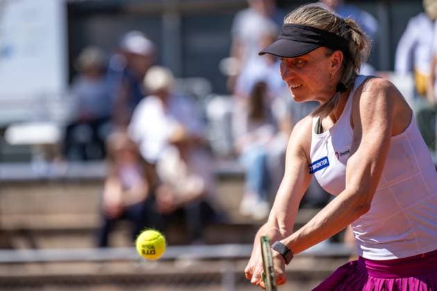 01.05.2025, GER, Frauen, ITF World Tennis Tour - Wiesbaden Tennis Open - Runde der letzten 16 - Einzel Mona Barthel (GER) während des Spiels. Wiesbaden-Nordenstadt T2 Sports Health Club Hessen Deutschland