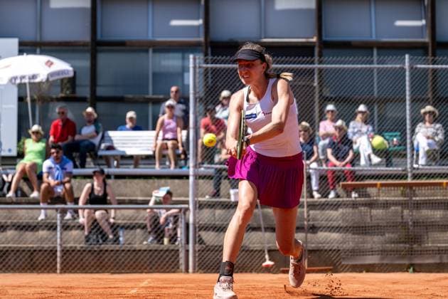 01.05.2025, GER, Frauen, ITF World Tennis Tour - Wiesbaden Tennis Open - Runde der letzten 16 - Einzel Mona Barthel (GER) während des Spiels. Wiesbaden-Nordenstadt T2 Sports Health Club Hessen Deutschland