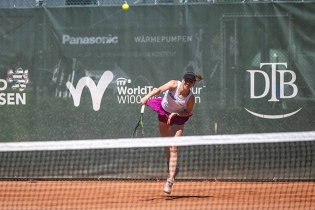 01.05.2025, GER, Frauen, ITF World Tennis Tour - Wiesbaden Tennis Open - Runde der letzten 16 - Einzel Mona Barthel (GER) während des Spiels. Wiesbaden-Nordenstadt T2 Sports Health Club Hessen Deutschland