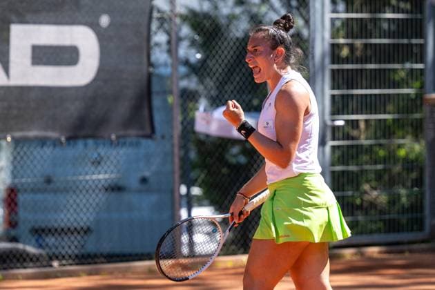 01.05.2025, GER, Frauen, ITF World Tennis Tour - Wiesbaden Tennis Open - Runde der letzten 16 - Einzel Susan Bandecchi (SUI) jubelt nach ihrem Sieg. Wiesbaden-Nordenstadt T2 Sports Health Club Hessen Deutschland