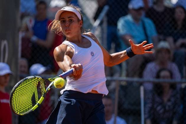 01.05.2025, GER, Frauen, ITF World Tennis Tour - Wiesbaden Tennis Open - Runde der letzten 16 - Einzel Julia Grabher (AUT) während des Spiels Wiesbaden-Nordenstadt T2 Sports Health Club Hessen Deutschland