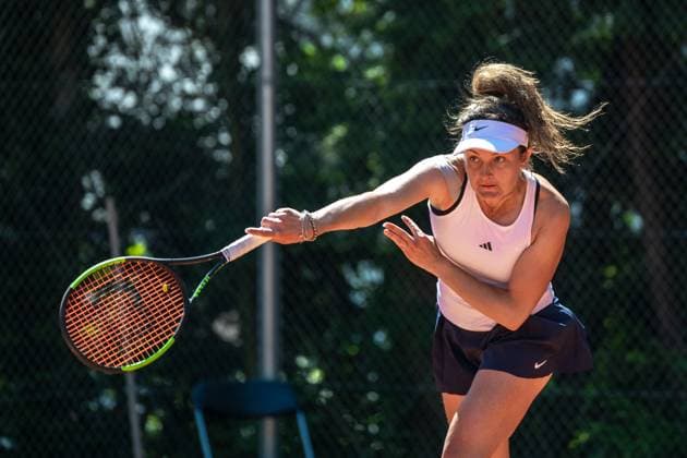 01.05.2025, GER, Frauen, ITF World Tennis Tour - Wiesbaden Tennis Open - Viertelfinale Doppel Jesika Maleckova (CZE) während des Spiels. Wiesbaden-Nordenstadt T2 Sports Health Club Hessen Deutschland