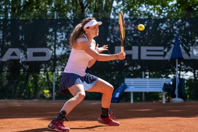 01.05.2025, GER, Frauen, ITF World Tennis Tour - Wiesbaden Tennis Open - Viertelfinale Doppel Jesika Maleckova (CZE) während des Spiels. Wiesbaden-Nordenstadt T2 Sports Health Club Hessen Deutschland