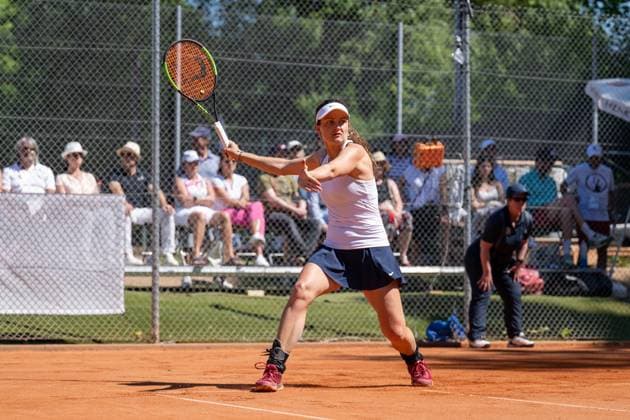 01.05.2025, GER, Frauen, ITF World Tennis Tour - Wiesbaden Tennis Open - Viertelfinale Doppel Jesika Maleckova (CZE) während des Spiels. Wiesbaden-Nordenstadt T2 Sports Health Club Hessen Deutschland