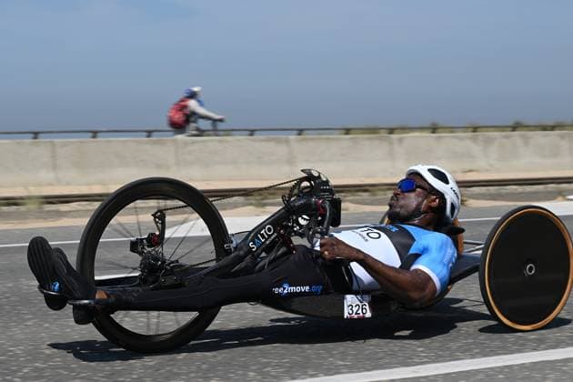 Dutch Sidney Bito pictured in action during the time trials at the UCI Para-Cycling Road World Cup event, Thursday 01 May 2025, in Oostende. The UCI Para-Cycling Road World Cup takes place from 01 to 04 May in Oostende and Brugge. LUCxCLAESSEN  x122387245x