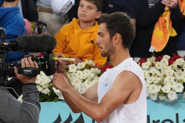 TENNIS - MUTUA MADRID OPEN 2025 Laurent Lairys MAXPPP - Lorenzo Musetti of Italia during the Mutua Madrid Open 2025, ATP, Tennis Herren Masters 1000 and WTA, Tennis Damen 1000, tennis tournament on 01 May 2025 at Caja Magica in Madrid, Spain - Photo Laurent Lairys MAXPPP Madrid Spain  Copyright: xMAXPPPxLaurentxLairysx LLR202505018772 LLR202505018772