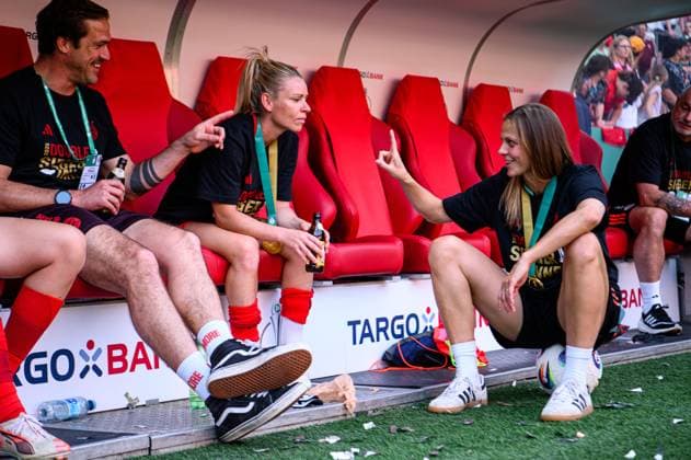 COLOGNE, GERMANY - 1 MAY, 2025: Linda Dallmann, Anna Wellmann - The DFB-Pokal Frauen (Germany Women Cup) match FC Bayern Munich vs SV Werder Bremen at Rhein Energie Stadion.  Copyright: xx