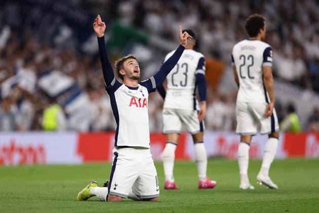 Tottenham Hotspur v FK Bodo Glimt 01 May 2025, London - UEFA Europa League - Semi Final - First Leg - Tottenham Hotspur v FK Bodo Glimt - James Maddison of Tottenham Hotspur celebrates their second goal - Photo: Jacques Feeney Offside. London UK Copyright: xJacquesxFeeneyx xOffsidexOffside