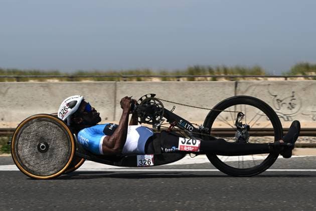 Dutch Sidney Bito pictured in action during the time trials at the UCI Para-Cycling Road World Cup event, Thursday 01 May 2025, in Oostende. The UCI Para-Cycling Road World Cup takes place from 01 to 04 May in Oostende and Brugge. LUCxCLAESSEN  x122390446x