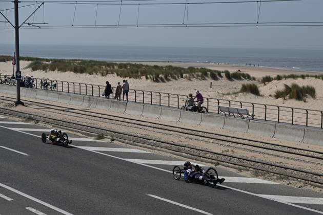 Large view of the time trials at the UCI Para-Cycling Road World Cup event, Thursday 01 May 2025, in Oostende. The UCI Para-Cycling Road World Cup takes place from 01 to 04 May in Oostende and Brugge. LUCxCLAESSEN  x122390522x