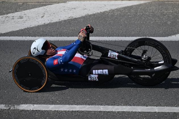 American Owen Daniels pictured in action during the time trials at the UCI Para-Cycling Road World Cup event, Thursday 01 May 2025, in Oostende. The UCI Para-Cycling Road World Cup takes place from 01 to 04 May in Oostende and Brugge. LUCxCLAESSEN  x122390527x