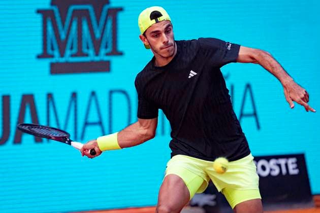 Mutua Madrid Open 2025 Francisco Cerundolo of Argentina is in action during the Men s Singles Quarter-Final match against Jakub Mensik of Czech Republicduring at the Mutua Madrid Open 2025 tournament celebrated at La Caja Magica on May 01, 2025 in Madrid, Spain. Madrid La Caja Magica Madrid Spain Copyright: xAlbertoxGardinx AGardin_20250501_Mutua_Madrid_Open_0824