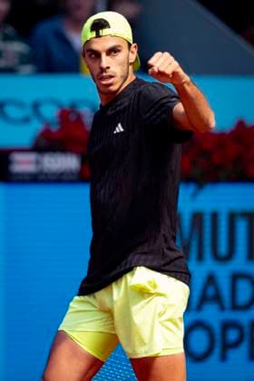 Mutua Madrid Open 2025 Francisco Cerundolo of Argentina celebrates victory after the Men s Singles Quarter-Final match against Jakub Mensik of Czech Republicduring at the Mutua Madrid Open 2025 tournament celebrated at La Caja Magica on May 01, 2025 in Madrid, Spain. Madrid La Caja Magica Madrid Spain Copyright: xAlbertoxGardinx AGardin_20250501_Mutua_Madrid_Open_0837