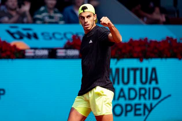 Mutua Madrid Open 2025 Francisco Cerundolo of Argentina celebrates victory after the Men s Singles Quarter-Final match against Jakub Mensik of Czech Republicduring at the Mutua Madrid Open 2025 tournament celebrated at La Caja Magica on May 01, 2025 in Madrid, Spain. Madrid La Caja Magica Madrid Spain Copyright: xAlbertoxGardinx AGardin_20250501_Mutua_Madrid_Open_0838