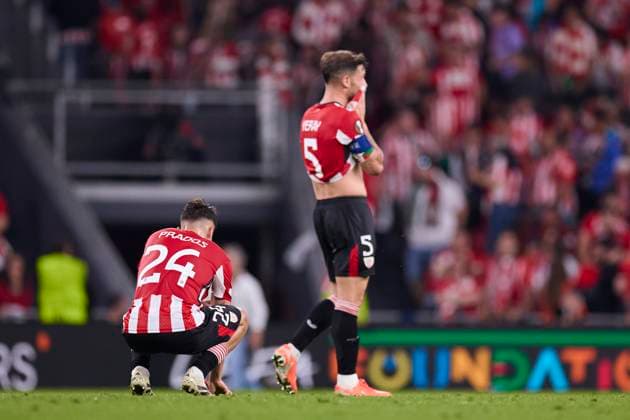 Athletic Club v Manchester United, ManU - UEFA Europa League 2024 25 Semi Final First Leg Benat Prados of Athletic Club reacts during the UEFA Europa League 2024 25 Semi Final First Leg match between Athletic Club and Manchester United at San Mames on May 1, 2025, in Bilbao, Spain. Bilbao San Mames Basque Country Spain RL_ATHvMUTD_EL_000147 Copyright: xRicardoxLarreinax
