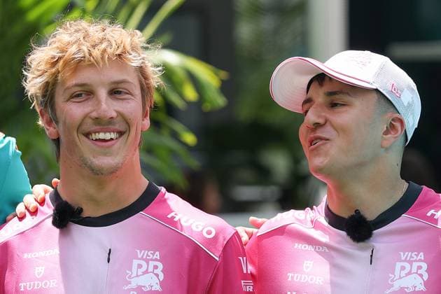 6 Isack Hadjar (FRA) & 30 Liam Lawson (NZL) Visa Cash App Racing Bulls F1 Team (ITA) Racing Bulls VCARB 02 Honda RBPT during the 2025 Formula One Miami Grand Prix, 6th round of the 2025 Formula 1 World Championship, WM, Weltmeisterschaft taking place from May 2 to 3, 2025 on Miami International Autodrome, in Miami (USA). (Photo by Philippe Nanchino Eurasia Images) Miami Miami International Autodrome Florida United States of America