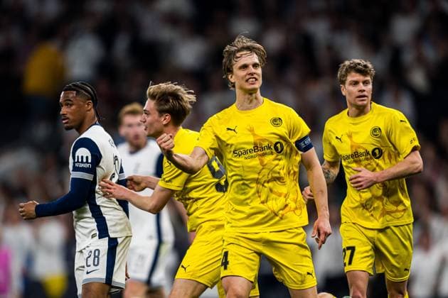 250501 Ulrik Saltnes of Bodo Glimt celebrates after scoring the 3-1 goal during the UEFA Europa League semi-final football match between Tottenham and Bodo Glimt on May 1, 2025 in London. Photo: Marius Simensen BILDBYRAN COP 238 MM0042 bbeng bodo glimt football fotball fotboll jubel semi-final semifinale soccer spurs tottenham tottenham hotspur fc uefa europa league Copyright: MARIUSxSIMENSEN BB250501ZO002