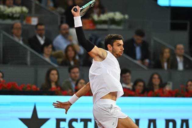 Mutua Madrid Open - Quarter-finals - Lorenzo Musetti Lorenzo Musetti (ITA) during his quarter final round match at the Mutua Madrid Open in Madrid, Spain, on May, 1, 2025. Photo by Corinne Dubreuil ABACAPRESS.COM Madrid Spain  Copyright: xDubreuilxCorinne ABACAx