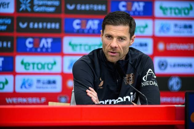 Sport Bilder des Tages LEVERKUSEN, GERMANY - 2 MAY, 2025: Xabi Alonso - pre match press conference, PK, Pressekonferenz The Bundesliga match Bayer 04 Leverkusen vs Freiburg  Copyright: xx