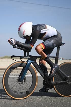 German unidentified cyclist pictured in action at the time trials at the UCI Para-Cycling Road World Cup event, Friday 02 May 2025, in Oostende. The UCI Para-Cycling Road World Cup takes place from 01 to 04 May in Oostende and Brugge. LUCxCLAESSEN  x122436304x