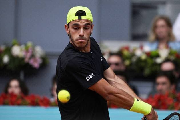 May 2, 2025, Madrid, Madrid, Spain: FRANCISCO CERoÅ¡NDOLO of Argentina in action during his Men s Singles Semi-Final match against CASPER RUUD of Norway on Day Eleven of the Mutua Madrid Open at La Caja MagicaÃ‚ Madrid Spain - ZUMAd308 20250502_zsp_d308_006 Copyright: xJuanxCarlosxLucasx