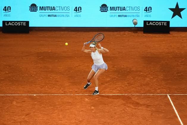 May 2, 2025, Madrid, Madrid, Spain: Victoria Azarenka of Belarus plays doubles with Ashlyn Krueger of USA against Veronika Kudermetova of Russia and Elise Mertens of Belgium during the Mutua Madrid Open 2025, ATP, Tennis Herren Masters 1000 and WTA, Tennis Damen 1000, tennis tournament celebrated at Caja Magica on May 02, 2025 in Madrid, Spain. Madrid Spain - ZUMAa181 20250502_zaa_a181_144 Copyright: xDennisxAgyemanx