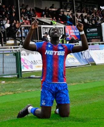 Crystal Palace u21s v Chelsea u21s, London, UK - 2 May 2025 Goal celebrations for Hindolo Mustapha of Crystal Palace U21, U 21 s after scoring their side s 3rd goal during the Premier League 2 match between Crystal Palace u21s and Chelsea u21s at The VBS Community Stadium, Sutton, London on 2 May 2025 ( London VBS Community Stadium London England Copyright: xAlanxStanford PPAUKx PPA-185392