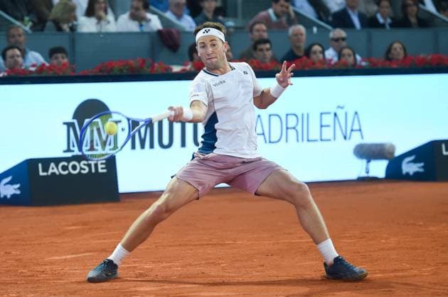(250503) -- MADRID, May 3, 2025 -- Casper Ruud competes during the men s singles semifinal between Casper Ruud of Norway and Francisco Cerundolo of Argentina at the Madrid Open tennis tournament in Caja Magica, Madrid, Spain, May 2, 2025. (Photo by Xinhua) (SP)SPAIN-MADRID-TENNIS-MADRID OPEN-MEN S SINGLES-SEMIFINAL GustavoxValiente 