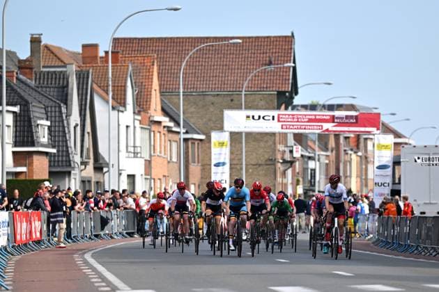 Riders at the start of the MT2 riders during the road races at the UCI Para-Cycling Road World Cup event, Saturday 03 May 2025, in Brugge. The UCI Para-Cycling Road World Cup takes place from 01 to 04 May in Oostende and Brugge. LUCxCLAESSEN  x122506438x