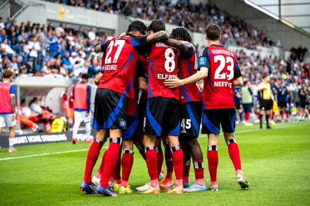 2. Bundesliga: SV Darmstadt 98 - Hamburger SV; 03.05.2025 Jubel nach dem Tor durch Ludovit Reis (Hamburger SV, 14) zum 0:1 2. Bundesliga: SV Darmstadt 98 - Hamburger SV, 03.05.2025 im Merck-Stadion, Darmstadt. DFL REGULATIONS PROHIBIT ANY USE OF PHOTOGRAPHS AS IMAGE SEQUENCES AND OR QUASI-VIDEO.