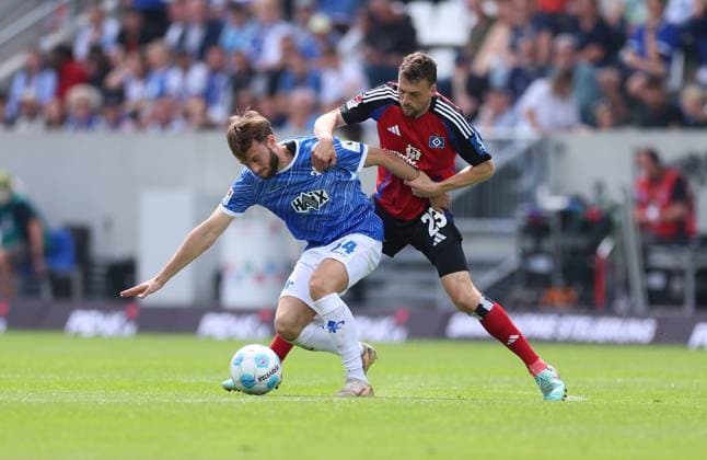 03.05.2025, xdcx, Fussball 2. Bundesliga, SV Darmstadt 98 - Hamburger SV, emonline, emspor, despor, v.l., Killian Corredor (SV Darmstadt 98), Jonas Meffert (Hamburger SV) DFL DFB REGULATIONS PROHIBIT ANY USE OF PHOTOGRAPHS AS IMAGE SEQUENCES AND OR QUASI-VIDEO.
