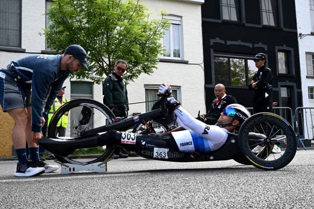MH2 France s Florian Jouanny pictured as he warms up for the road races at the UCI Para-Cycling Road World Cup event, Saturday 03 May 2025, in Brugge. The UCI Para-Cycling Road World Cup takes place from 01 to 04 May in Oostende and Brugge. LUCxCLAESSEN  x122525869x