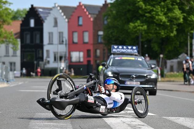 MH2 France s Florian Jouanny pictured in action during the road races at the UCI Para-Cycling Road World Cup event, Saturday 03 May 2025, in Brugge. The UCI Para-Cycling Road World Cup takes place from 01 to 04 May in Oostende and Brugge. LUCxCLAESSEN  x122525894x