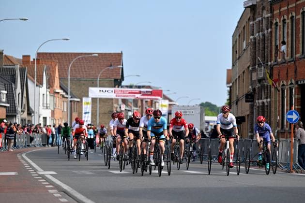 MT2 Belgium s Tim Celen leads the pack of riders during the road races at the UCI Para-Cycling Road World Cup event, Saturday 03 May 2025, in Brugge. The UCI Para-Cycling Road World Cup takes place from 01 to 04 May in Oostende and Brugge. LUCxCLAESSEN  x122525899x