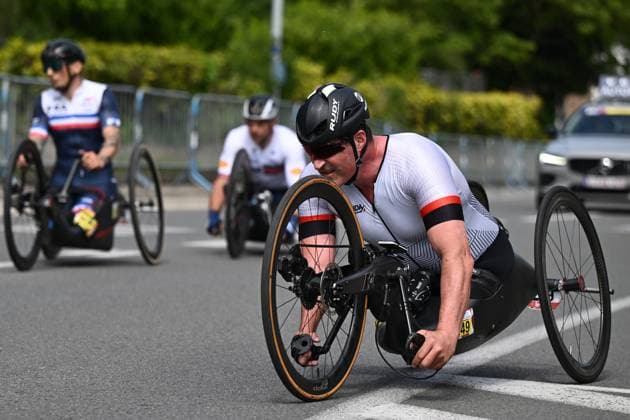 MH5 South Africa s Ernst Van Dyk pictured in action during the road races at the UCI Para-Cycling Road World Cup event, Saturday 03 May 2025, in Brugge. The UCI Para-Cycling Road World Cup takes place from 01 to 04 May in Oostende and Brugge. LUCxCLAESSEN  x122528775x