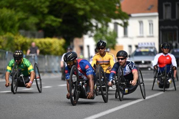 MH5 United States Alfredo De Los Santos pictured in action at the road races at the UCI Para-Cycling Road World Cup event, Saturday 03 May 2025, in Brugge. The UCI Para-Cycling Road World Cup takes place from 01 to 04 May in Oostende and Brugge. LUCxCLAESSEN  x122528866x