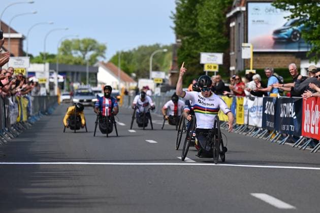 MH5 Netherlands Mitch Valize pictured as he wins the MH5 race at the road races at the UCI Para-Cycling Road World Cup event, Saturday 03 May 2025, in Brugge. The UCI Para-Cycling Road World Cup takes place from 01 to 04 May in Oostende and Brugge. LUCxCLAESSEN  x122532142x