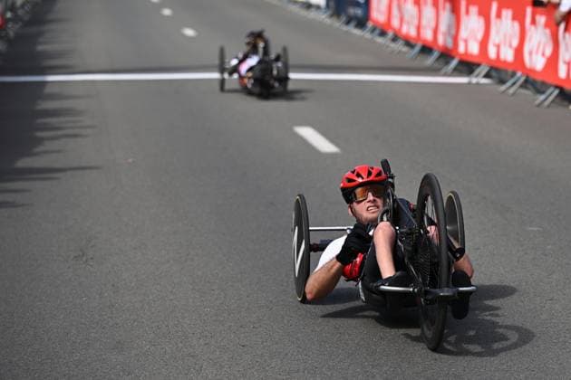 MH4 Switzerland s Felix Frohofer pictured in action the road races at the UCI Para-Cycling Road World Cup event, Saturday 03 May 2025, in Brugge. The UCI Para-Cycling Road World Cup takes place from 01 to 04 May in Oostende and Brugge. LUCxCLAESSEN  x122532163x