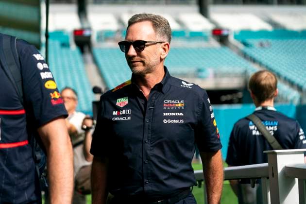 Red Bull Racing team chief Christian Horner during the Formula One Miami Grand Prix at the Miami International Autodrome in Miami Gardens, Florida on Saturday, May 3, 2025.  MIA2025050308 GREGxNASH