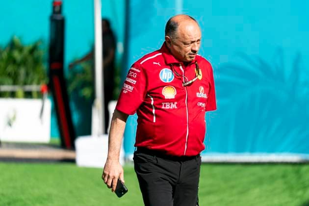 Scuderia Ferrari principal Fred Vasseur arrives during the Formula One Miami Grand Prix at the Miami International Autodrome in Miami Gardens, Florida on Saturday, May 3, 2025.  MIA2025050323 GREGxNASH