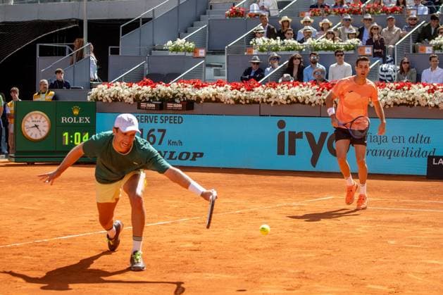 Men s doubles final on Matchday 12 of the Mutua Madrid Open at La Caja Mágica - 03 May 2025 Spain s Marcel Granollers (R) and Argentina s Horacio Zeballos (L) play against Marcelo Arévalo of El Salvador and Mate Pavic of Croatia (not pictured) in the men s doubles final on Matchday 12 of the Mutua Madrid Open at La Caja Mágica. Final score: 6-4, 6-4 for Granollers and Zeballos Madrid Spain Copyright: xDavidxCanalesx xSOPAxImagesx DCFinaldoblesMascOpenMadrid1MAYO-23