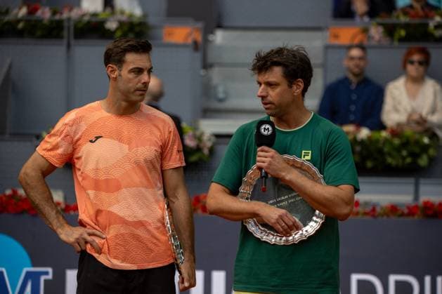 Men s doubles final on Matchday 12 of the Mutua Madrid Open at La Caja Mágica - 03 May 2025 Marcel Granollers (L) of Spain and Horacio Zeballos (R) of Argentina pose for a photo with their trophies from the Mutua Madrid Open men s doubles final after their victory against Marcelo Arévalo of El Salvador and Mate Pavic of Croatia, during the matchday 12 of the Mutua Madrid Open at La Caja Mágica. Final score: 6-4, 6-4 for Granollers and Zeballos Madrid Spain Copyright: xDavidxCanalesx xSOPAxImagesx DCFinaldoblesMascOpenMadrid1MAYO-51
